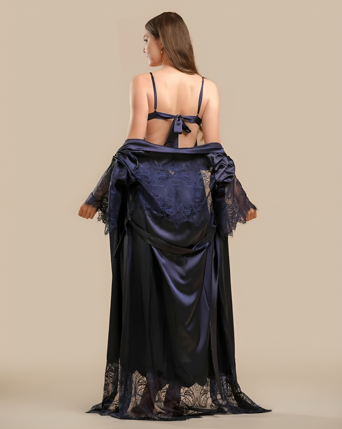 Long Satin & Lace Nightdress & Robe Set