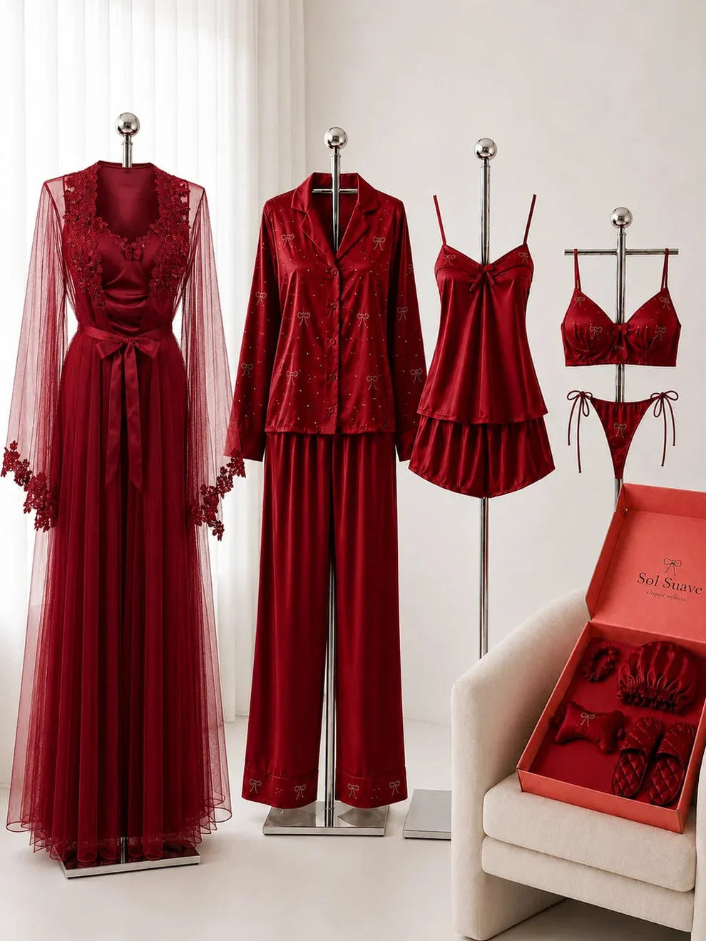 12 Pcs Luxury Imported Silk Nighty Bridal Set