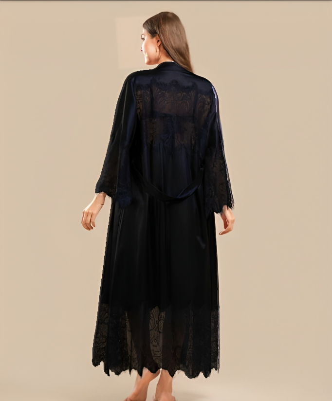 Long Satin & Lace Nightdress & Robe Set