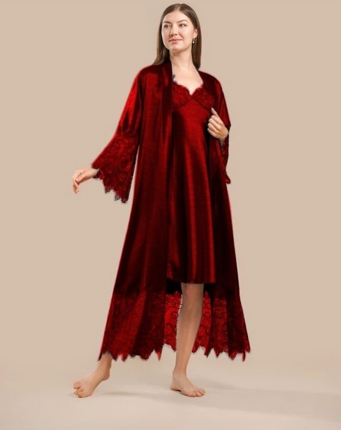 Long Satin & Lace Nightdress & Robe Set